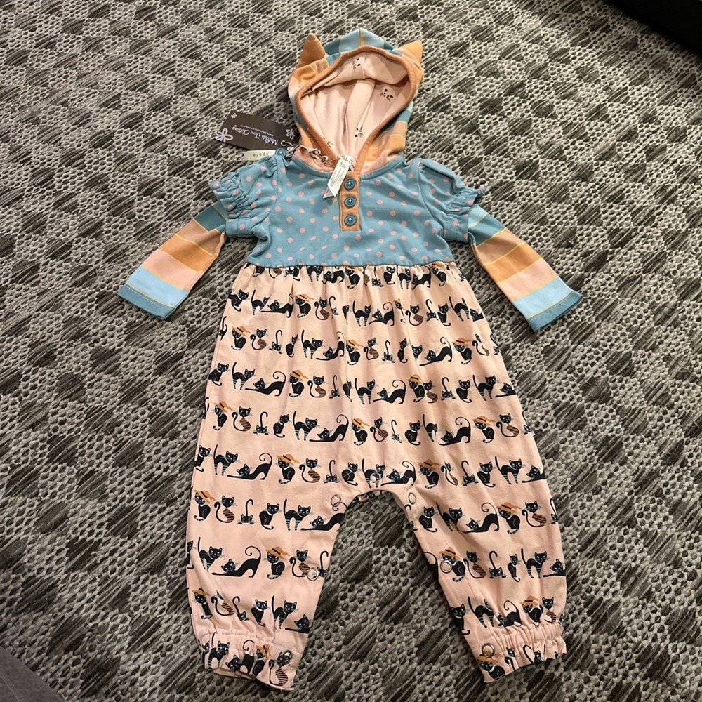 Matilda Jane Hooded Halloween Romper Cats Ima Skeerd Size 3-6 Months NWT